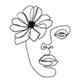 Continuous line drawing. Abstract woman portrait with flower. One line face art vector illustration. Female linear Royalty Free Stock Photo