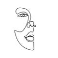 Continuous line drawing. Abstract woman portrait. One line face art vector illustration. Female linear contour isolated Royalty Free Stock Photo