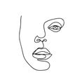Continuous line drawing. Abstract woman portrait. One line face art vector illustration. Female linear contour isolated