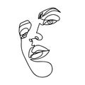 Continuous line drawing. Abstract woman portrait. One line face art vector illustration. Female linear contour isolated Royalty Free Stock Photo