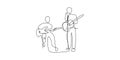 continuous line drawing of acoustic concert with two male person sing a song and playing guitar