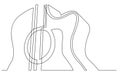 Continuous line drawing of acoustic guitar closeup view