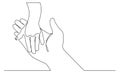 Continuous line drawing of adult hand holding child hand