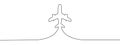 Continuous line drawing of airplane icon. Airplane continuous line icon