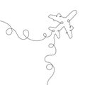 Continuous line drawing of airplane icon. Airplane continuous line icon