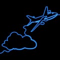 Continuous line drawing Airplane travel Trip flight sign icon neon glow vector illustration concept Royalty Free Stock Photo