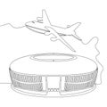 Continuous line drawing airport with airplane