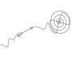 Continuous line drawing of arrow in center of target. One hand drawn goal object of archery business challenge metaphor. Vector Royalty Free Stock Photo