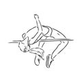 Continuous line drawing of athlete pole vault. One line jumping sport vector illustration on white background Royalty Free Stock Photo