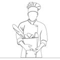 Continuous line drawing baker with french baguette Daily freshly baked bread icon vector illustration concept