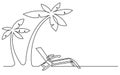 Continuous line drawing of beach chair and palm trees