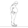 Continuous line drawing Big Fat guy on scales Thick man icon vector illustration concept Royalty Free Stock Photo
