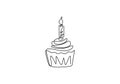 Continuous line drawing of Birthday cake with candle. A cake with cream and candles is drawn with a single line on a white Royalty Free Stock Photo