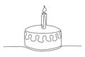 Continuous line drawing. Birthday cake with candle.