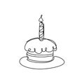 Continuous line drawing Birthday cake with candle. Symbol of celebration happy moment on white background vector illustration Royalty Free Stock Photo