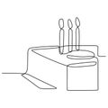 Continuous line drawing Birthday cake with candle. Symbol of celebration happy moment on white background vector illustration Royalty Free Stock Photo