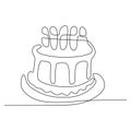 Continuous line drawing Birthday cake with candle. Symbol of celebration happy moment on white background vector illustration Royalty Free Stock Photo