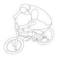 Continuous line drawing of BMX bicycle rider does flying on the air trick at skatepark. Extreme sport concept. Vector Royalty Free Stock Photo