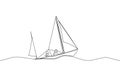 Continuous line drawing of a boat in a sailing regatta. Yacht on the waves. Vector line art, outline