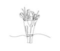 Continuous line drawing of bouquet of tulips flowers. Tulips flower simple line art with active stroke. Florist concept