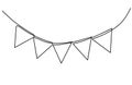 Continuous line drawing. Buntings garland. Party flags. Symbol of celebration. Black isolated on white background. Hand