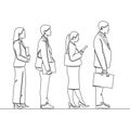 Continuous line drawing Business people standing in row Men and Women in a queue icon vector illustration concept