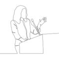 Continuous line drawing business woman speaker
