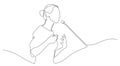 Continuous line drawing business presentation woman trainer talking one single line drawn character politics speaker