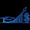 Continuous line drawing business rising cost of education in dollars icon neon glow vector illustration concept Royalty Free Stock Photo