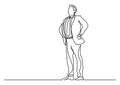 Continuous line drawing of business situation - happy confident standing businessman
