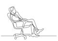 Continuous line drawing of business situation - man sitting in office chair thinking Royalty Free Stock Photo