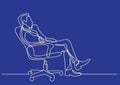 Continuous line drawing of business situation - man sitting in office chair thinking