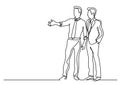 Continuous line drawing of business situation - two businessmen discussing plans