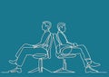 Continuous line drawing of business situation - two conflicting businessmen sitting