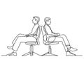 Continuous line drawing of business situation - two conflicting businessmen sitting Royalty Free Stock Photo