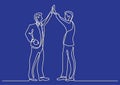 Continuous line drawing of business situation - two men doing high five