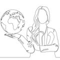 Continuous line drawing business woman holding globe planet Earth icon vector illustration concept Royalty Free Stock Photo