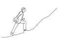 Continuous line drawing of businessman climbing on steep scoop