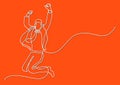 Continuous line drawing of businessman jumping joy Royalty Free Stock Photo