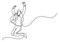 Continuous line drawing of businessman jumping joy Royalty Free Stock Photo