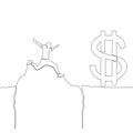 Continuous line drawing Businessman jumps to money through abyss concept