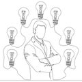 Continuous line drawing Businessman with many new ideas. Business icon vector illustration concept Royalty Free Stock Photo
