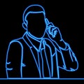 Continuous line drawing Businessman Smart Phone Talk Chat Communication icon neon glow vector illustration concept