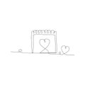 continuous line drawing of calendar with a heart. isolated sketch drawing of calendar with a heart line concept. outline thin