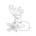 Continuous line drawing of cartoon reindeer animal with holly berries