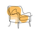 Continuous line drawing of a chair sofa with desaturated background color, hand drawn aesthetic continuous line drawing of a chair