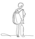 continuous line drawing of a young student kid pupil walking with a backpack, back to school concept Royalty Free Stock Photo