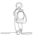 continuous line drawing of a young student kid pupil walking with a backpack back to school concept Royalty Free Stock Photo