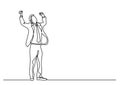 Continuous line drawing of cheering businessman holding fists