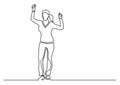 Continuous line drawing of cheering woman holding fists